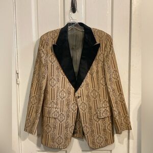Vtg 70s After Six Gold Brocade Tuxedo Jacket Blazer 40 R Union Made